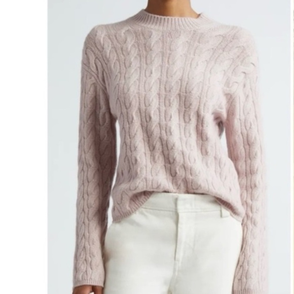Vince Cable Knit Wool Cashmere Blend Crewneck Sweater in Rose Pearl